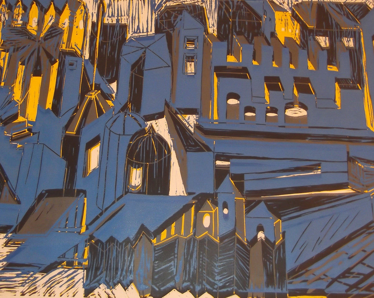 "Blue Factory" 18x24 lithograph print by Audrie Trammell
